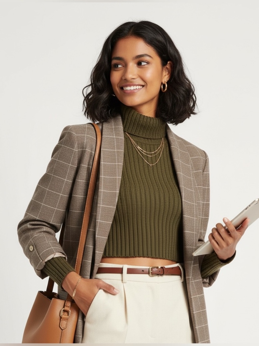 Anne Klein Plaid 3/4 Blazer L Tailored Layers Fall Winter Quiet Luxury Chic FW26